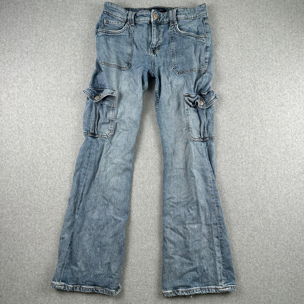 Aeropostale Jeans Womens 10R Blue Mid Rise Flare Cargo Denim Pants